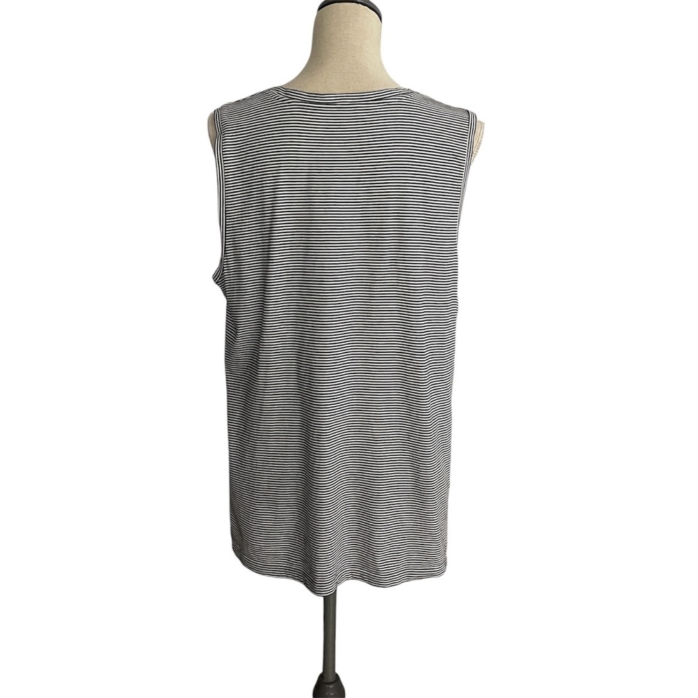 Eileen Fisher Tank Top Women L Black White Striped Organic Cotton Sleeveless - Picture 2 of 7